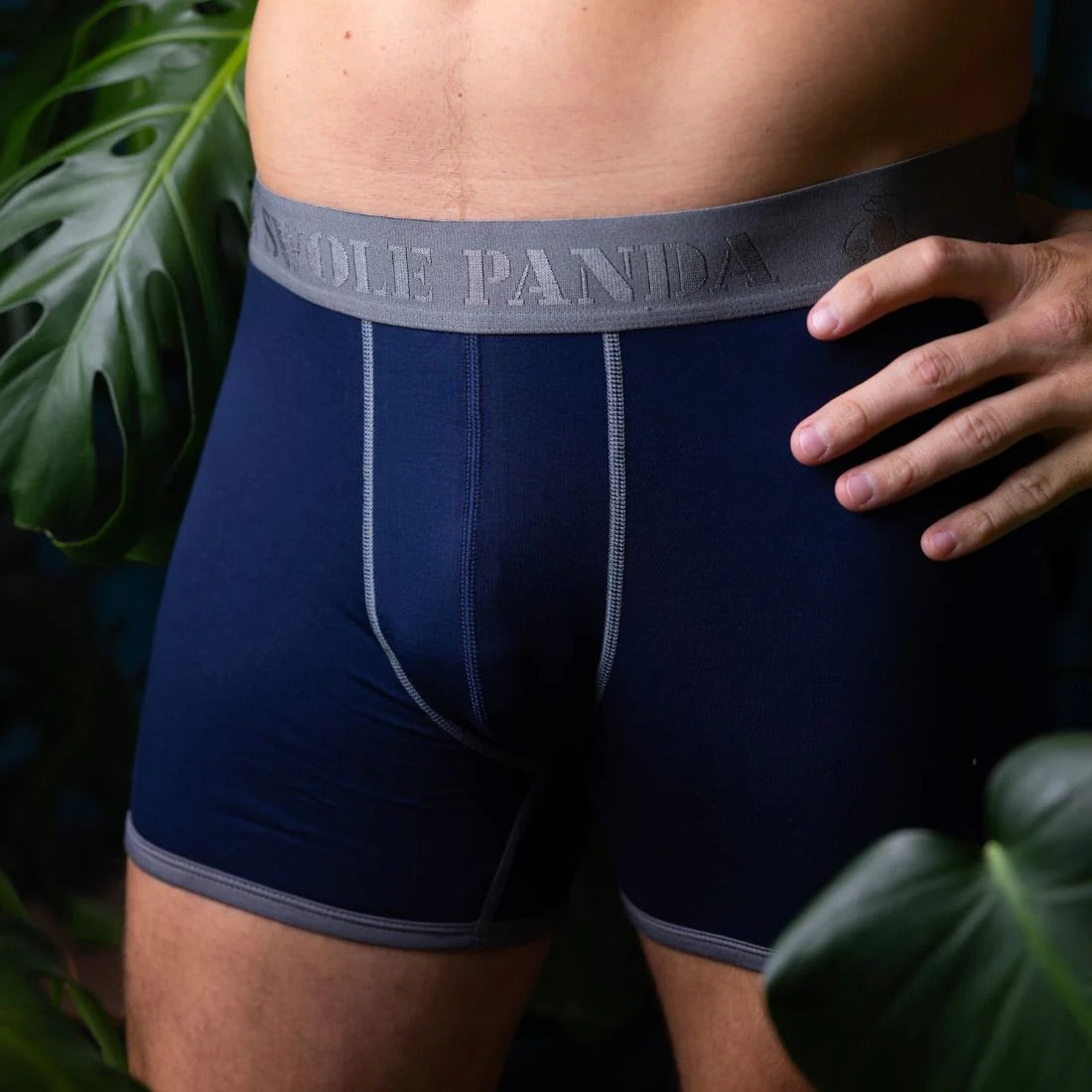 Boxershorts Bambus navy, graues Band SWOLE PANDA
